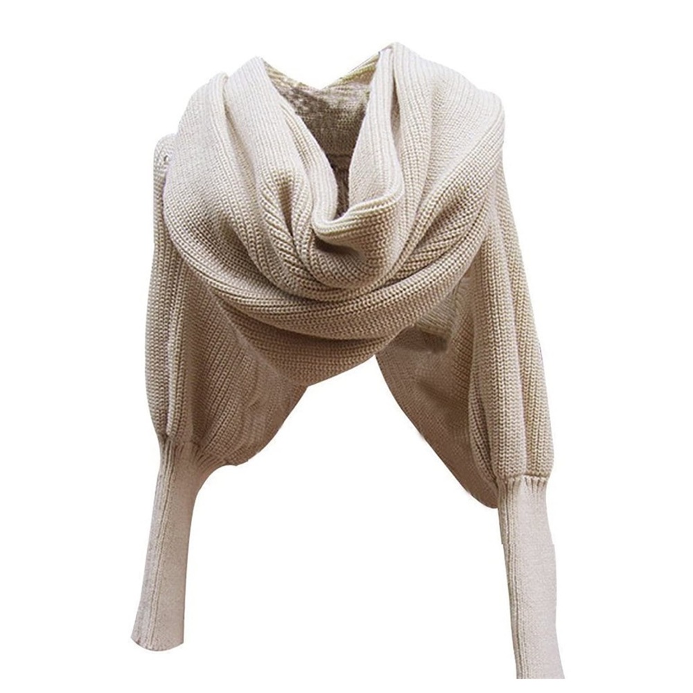 Crochet Knitted Scarf Cape Shawl with Sleeves